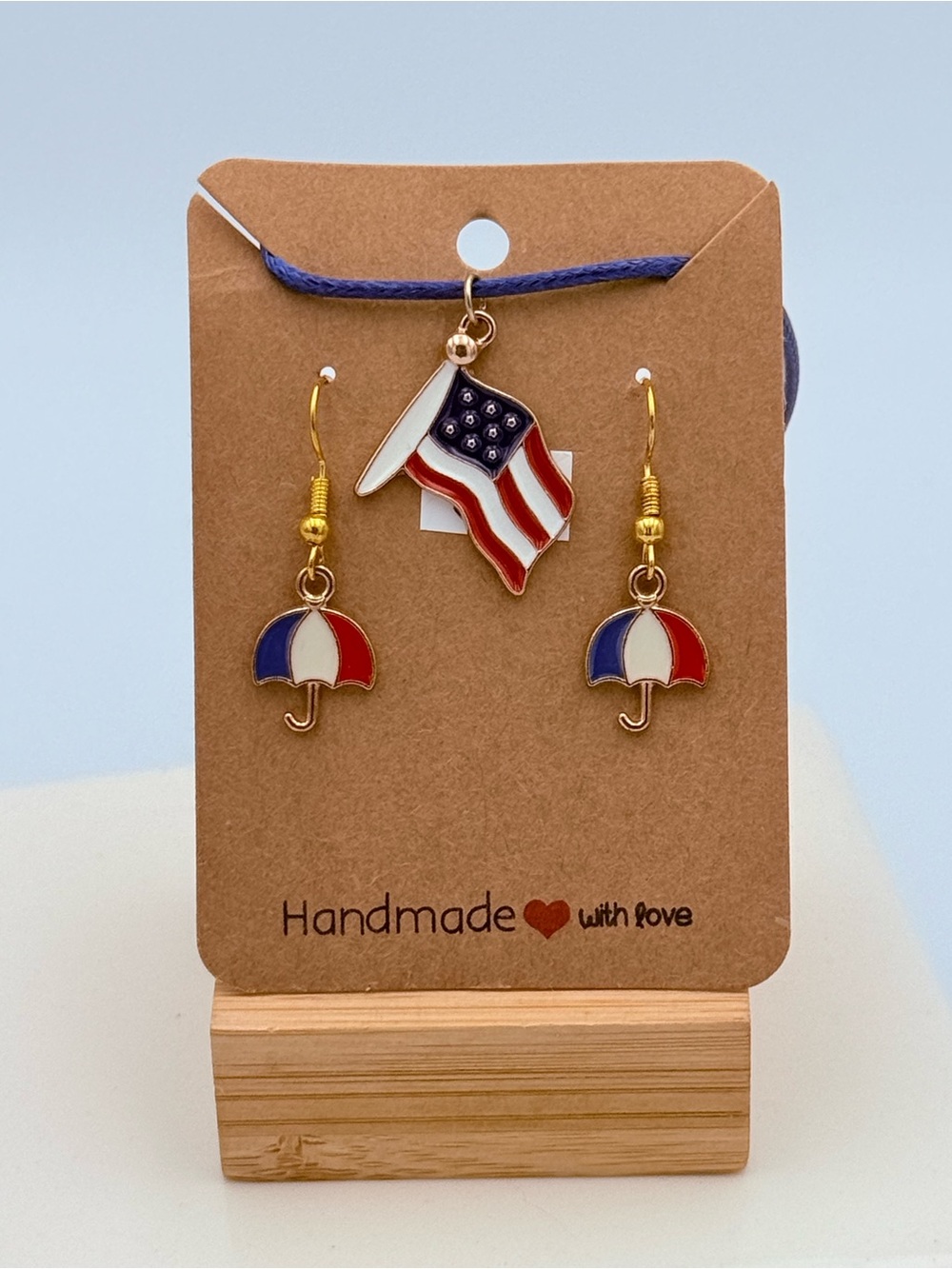 Handmade Patriotic Flag and Umbrella Jewelry Set - Red White Blue NEW